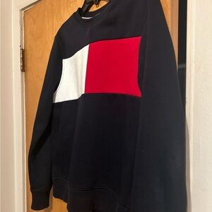 Unisex Tommy Hilfiger Blue and Red Crewneck Sweater